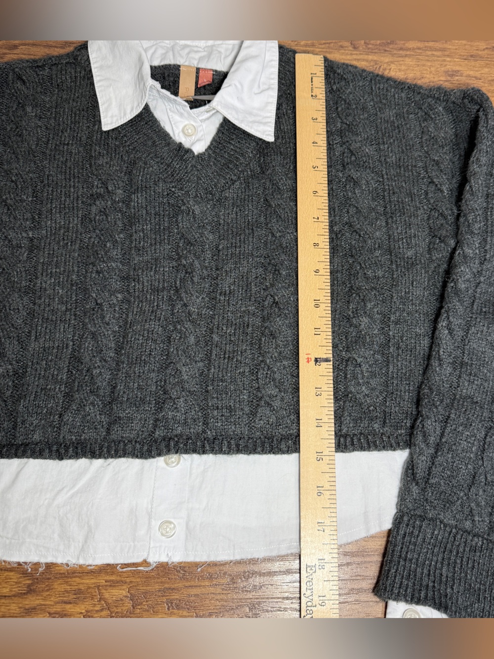 Anthropologie Pilcro Cable-Knit V-Neck Pullover Sweater Women S Gray White - Picture 8 of 8